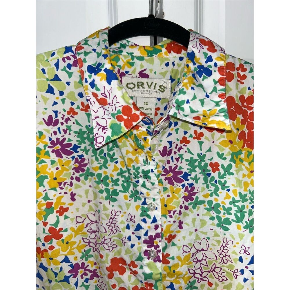 Orvis Women's Floral Button-Up Shirt Size 14 Multicolor Spring Casual